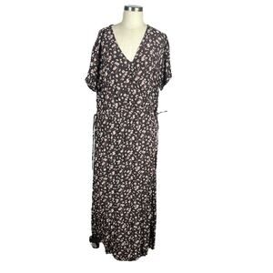 FATFACE Brown Floral Daisy Pattern Midi Dress Women's Size 16 Flower Preppy